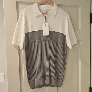 Reiss White and Gray Polo Shirt